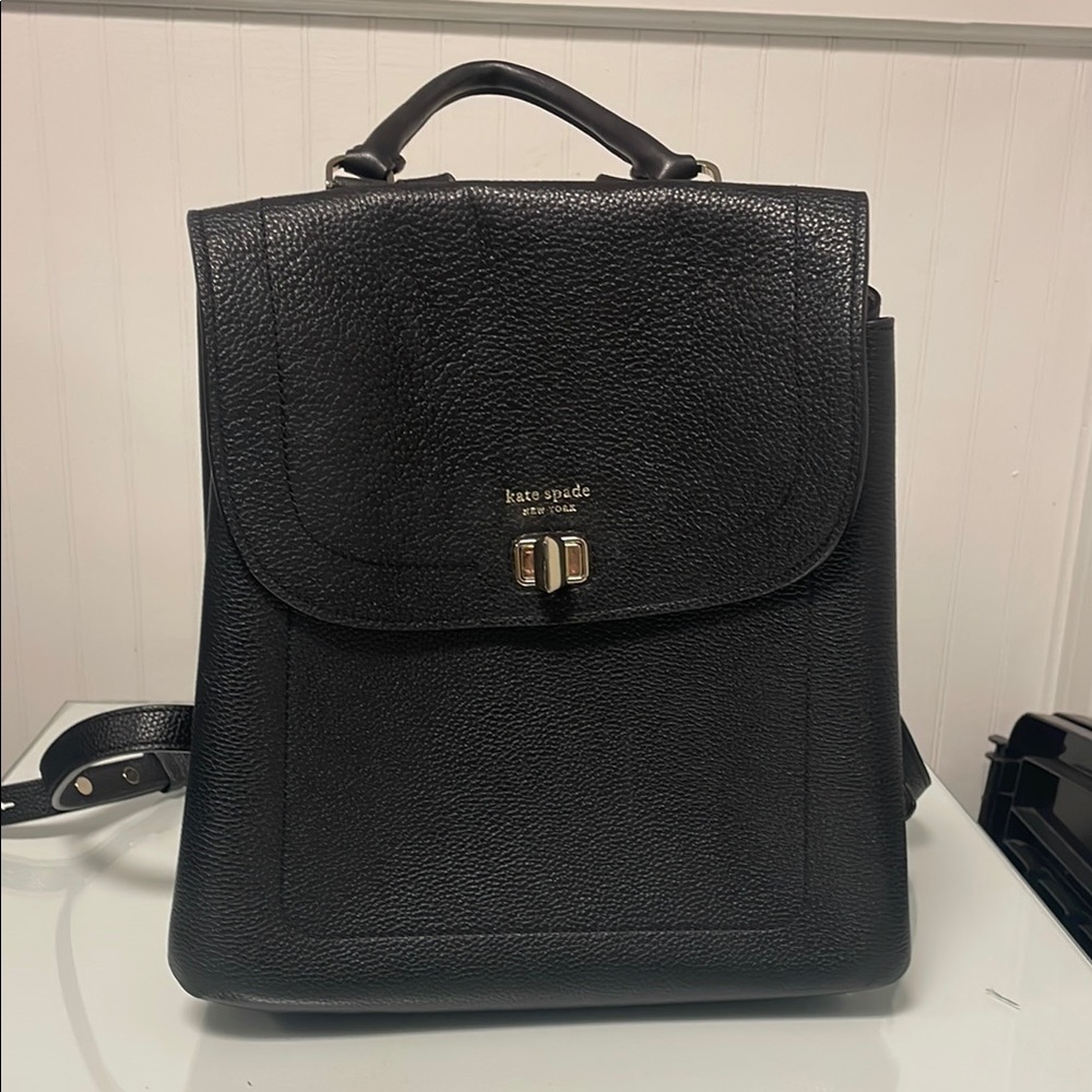 Kate Spade Black Leather Backpack with Gold Clasp